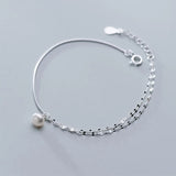 Double Layer Silver Anklet with Pearl Charms