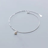 Double Layer Silver Anklet with Pearl Charms