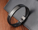 Braided Rope Wrap Leather Bracelets for Men Stainless Steel Bangle