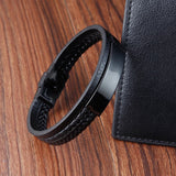 Braided Rope Wrap Leather Bracelets for Men Stainless Steel Bangle