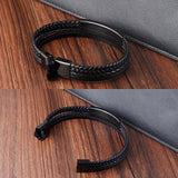 Braided Rope Wrap Leather Bracelets for Men Stainless Steel Bangle