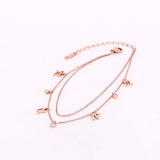 2-Layer Roman Numeral & 3 Zircon Anklet Stainless Steel Valentine Gift
