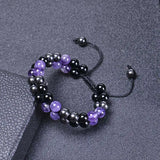 Natural Amethyst Bracelets Set, Adjustable 6-8mm Healing Stones
