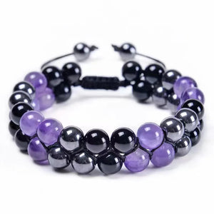 Natural Amethyst Bracelets Set, Adjustable 6-8mm Healing Stones