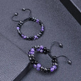 Natural Amethyst Bracelets Set, Adjustable 6-8mm Healing Stones