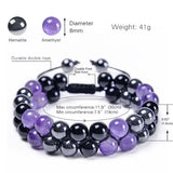 Natural Amethyst Bracelets Set, Adjustable 6-8mm Healing Stones