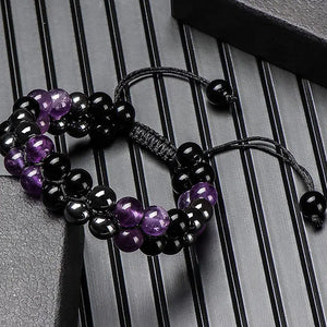 Natural Amethyst Bracelets Set, Adjustable 6-8mm Healing Stones