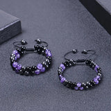 Natural Amethyst Bracelets Set, Adjustable 6-8mm Healing Stones
