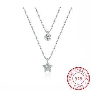 Zirconia Star 925 Silver Necklace for Women Short Chain Choker Gift