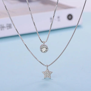 Zirconia Star 925 Silver Necklace for Women Short Chain Choker Gift