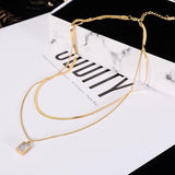 Double-layer Zirconium Pendant Necklace Steel Color Snake Chain