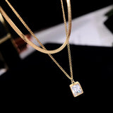 Double-layer Zirconium Pendant Necklace Steel Color Snake Chain