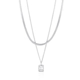 Double-layer Zirconium Pendant Necklace Steel Color Snake Chain
