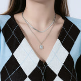 Double-layer Zirconium Pendant Necklace Steel Color Snake Chain