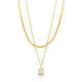 Double-layer Zirconium Pendant Necklace Steel Color Snake Chain