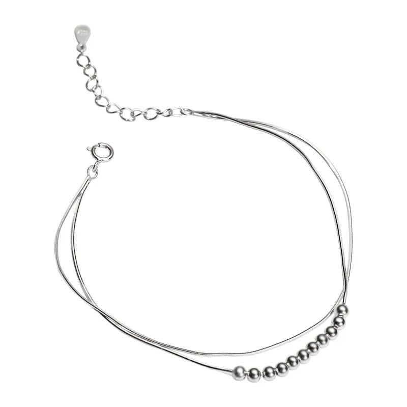 S925 Sterling Silver Snake Bone Chain Bead Bracelet