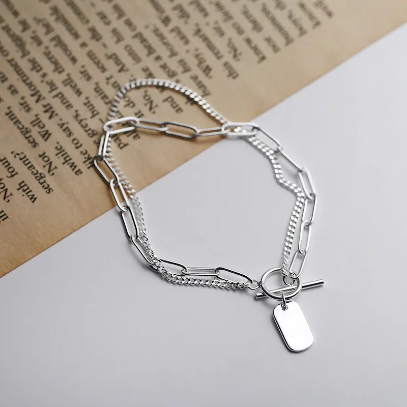 Double-layer square bracelet s925 perfect sterling silver OT buckle silver