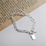 Double-layer square bracelet s925 perfect sterling silver OT buckle silver