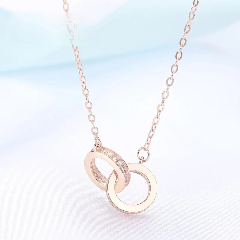 Double Loop Silver Pendant Necklace, Collarbone Chain Necklace