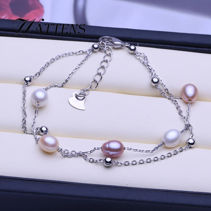 Double Freshwater Pearl Bracelet for Women Pink Purple Party Accessories