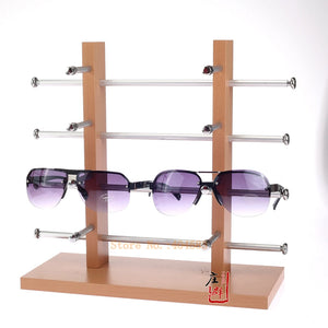 Wood Grain Sunglasses Display Stand - Double Row 8 Slot