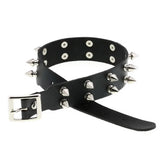 Double Row Rivet Spike Leather Collar Choker Necklace