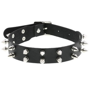 Double Row Rivet Spike Leather Collar Choker Necklace