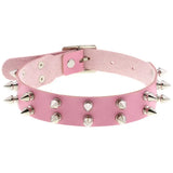 Double Row Rivet Spike Leather Collar Choker Necklace