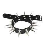 Double Row Rivet Spike Leather Collar Sexy Choker Necklace