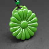 Green Jade Sunflower Pendant Necklace Chinese Charm Amulet for Men Women Gift