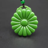 Green Jade Sunflower Pendant Necklace Chinese Charm Amulet for Men Women Gift