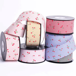 Double Sided Fine Grid Cherry Ribbon DIY Children's Bow Hair Ornament