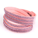 Suede Leather Crystal Bracelet Double Wrap Rhinestone Bracelet