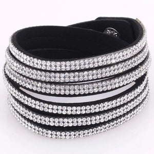 Suede Leather Crystal Bracelet Double Wrap Rhinestone Bracelet