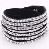 Suede Leather Crystal Bracelet Double Wrap Rhinestone Bracelet
