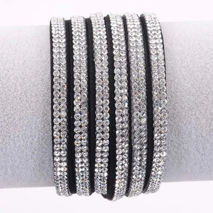 Suede Leather Crystal Bracelet Double Wrap Rhinestone Bracelet