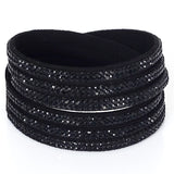 Suede Leather Crystal Bracelet Double Wrap Rhinestone Bracelet