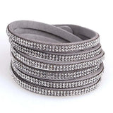 Suede Leather Crystal Bracelet Double Wrap Rhinestone Bracelet