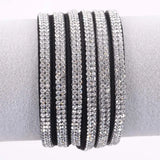 Suede Leather Crystal Bracelet Double Wrap Rhinestone Bracelet