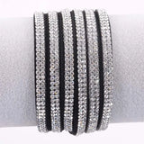 Suede Leather Crystal Bracelet Double Wrap Rhinestone Bracelet