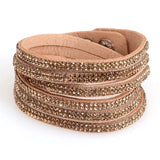 Suede Leather Crystal Bracelet Double Wrap Rhinestone Bracelet
