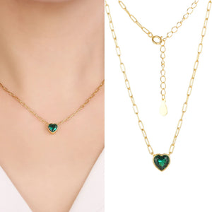925 Sterling Silver 8mm Colorful CZ Heart Necklace Plated Jewelry