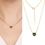 925 Sterling Silver 8mm Colorful CZ Heart Necklace Plated Jewelry