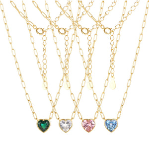 925 Silver 8mm Heart CZ Necklace Colorful Love Zirconia