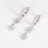 Dowi 925 Silver CZ Snow Flower Drop Hoop Earrings for Women