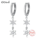 Dowi 925 Silver CZ Snow Flower Drop Hoop Earrings for Women