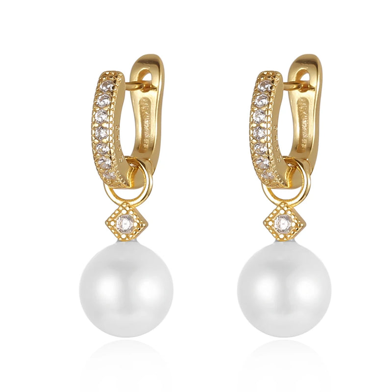 Dowi 925 Silver CZ Pearls Drop Earrings Wedding Party Jewelry
