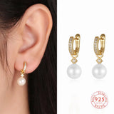 Dowi 925 Silver CZ Pearls Drop Earrings Wedding Party Jewelry