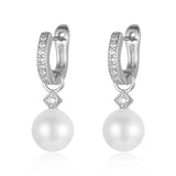 Dowi 925 Silver CZ Pearls Drop Earrings Wedding Party Jewelry