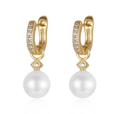 Dowi 925 Silver CZ Pearls Drop Earrings Wedding Party Jewelry